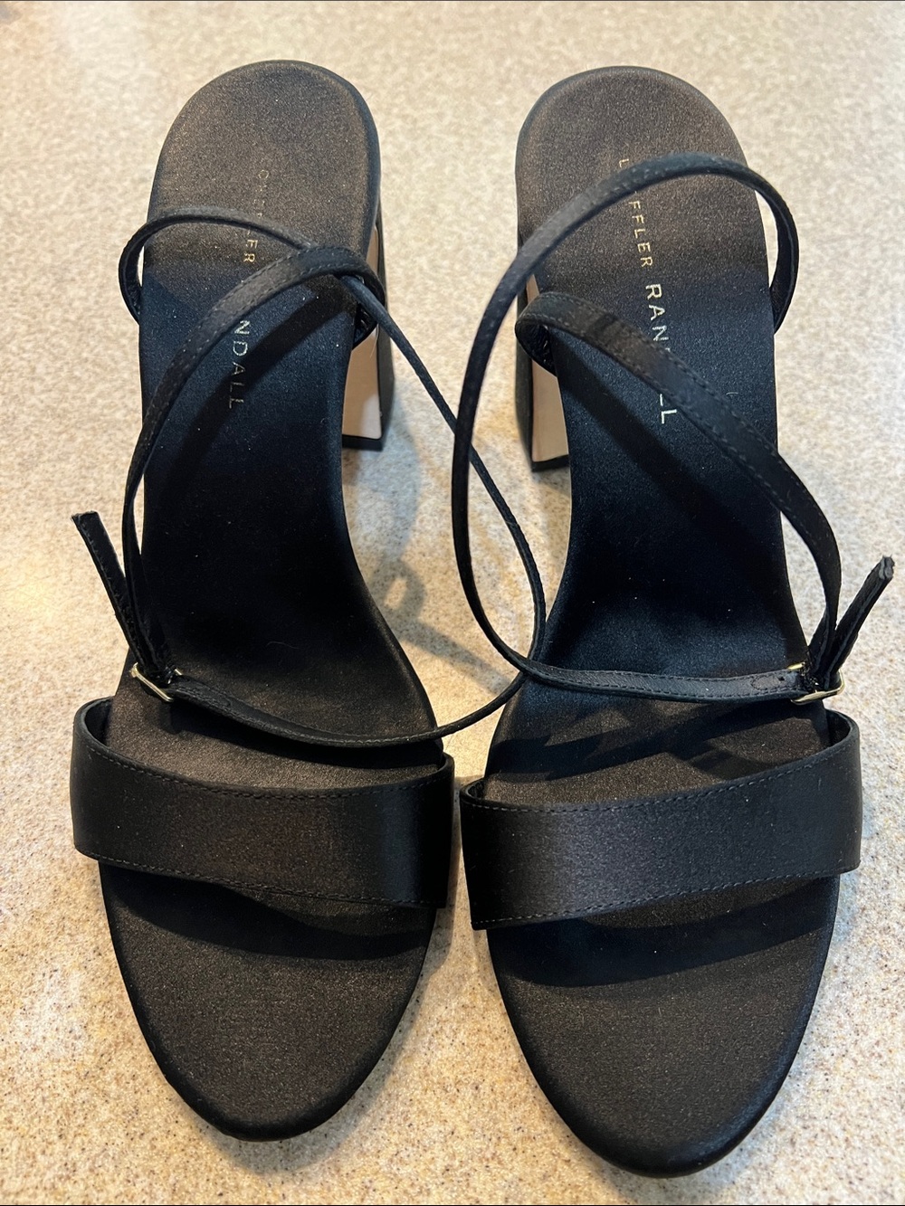 ❤️ Loeffler Randall Malia 90mm Curved Heel Black Satin Sandal - Picture 9 of 12